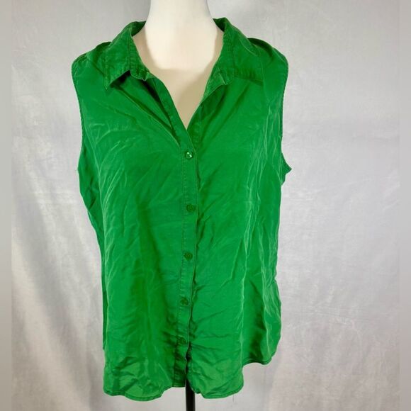 Worthington 100% silk Kelly green sleeveless button down top size XL - Picture 1 of 6